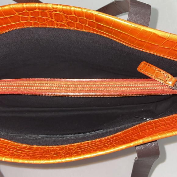 Harold Powell genuine, leather orange crocodile print handbag - Picture 7 of 10